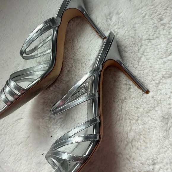 Manolo Blahnik Metallic Silver Strappy Heels